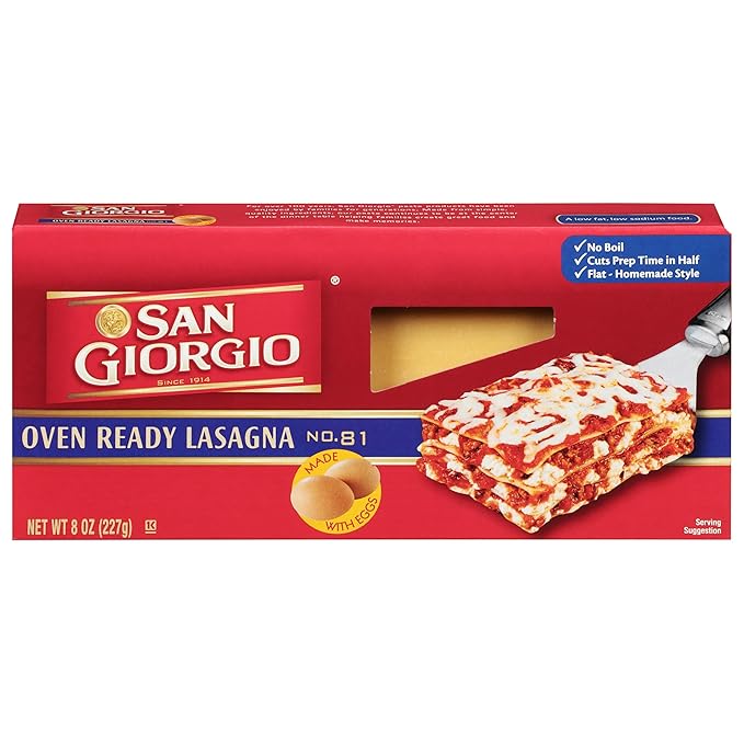 San Giorgio Oven Ready Lasagna Pasta 12 Pack (8 oz Boxes) No Boil Lasagna Noodles for Easy Layered Meals