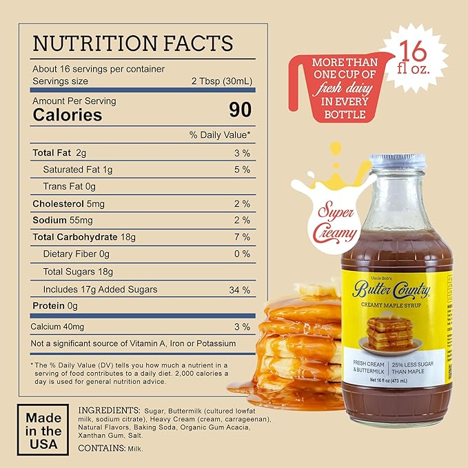 Butter Country Rich and Creamy Buttermilk Syrup | Creamy Maple Flavor | Premium Syrup for Breakfast &amp Desserts | 16 fl oz/4 Pack
