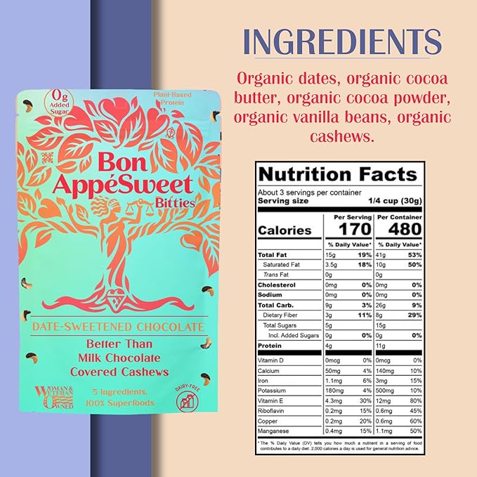 Bon Appesweet Date Sweetened Chocolate | Better Than Milk Chocolate Bar Chocolate Chip and Covered Cashews | Variety (Pack of 3) | Zero Added Sugar 54% Cacao Plant Based Dairy and Guilt Free!