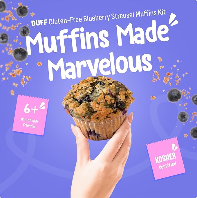Baketivity x Duff Goldman Gluten Free Blueberry Streusel Muffins Baking Kit with Pre-Measured Ingredients for Kids Family Activity Set