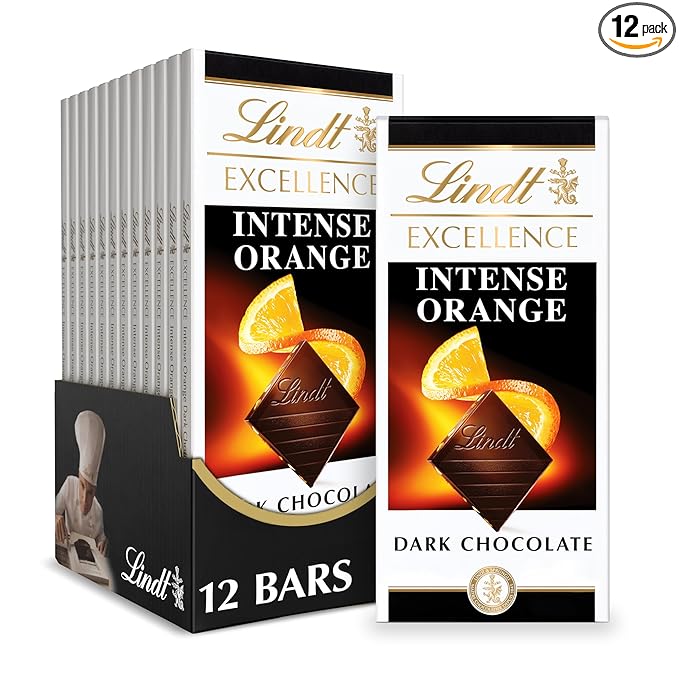 Lindt EXCELLENCE Intense Orange Dark Chocolate Bar Dark Chocolate Candy with Orange and Almond Slivers 3.5 oz. (12 Pack)