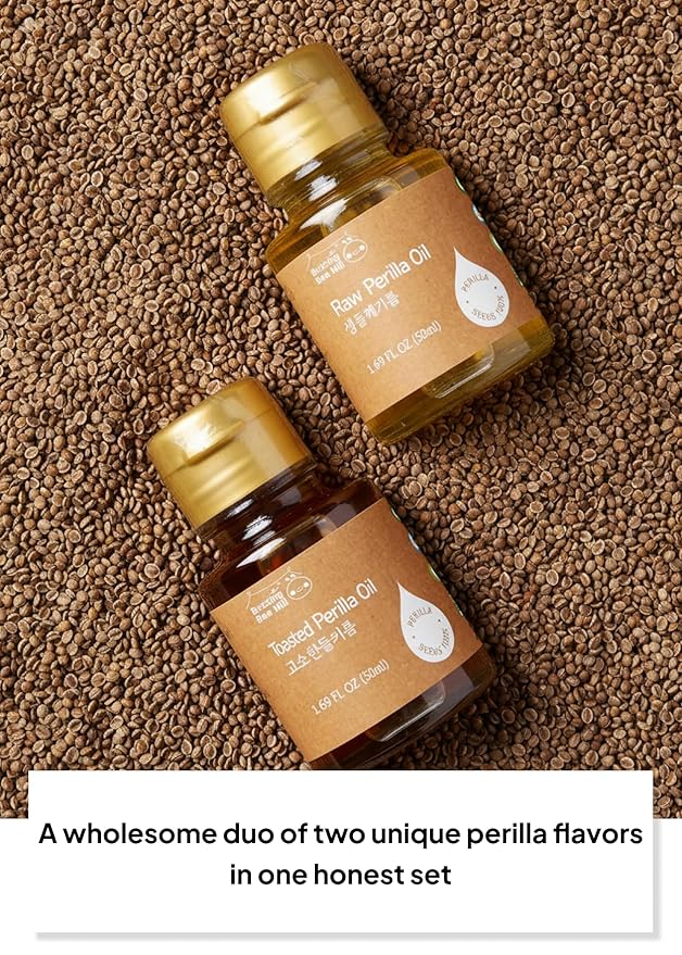 Korean Food Perilla Oil Mini Set (2 × 1.69 fl oz / 50 ml) Raw &amp Nutty Cold-Pressed Perilla Oils from 100% Korean Perilla Seeds 냉온압착 들기름