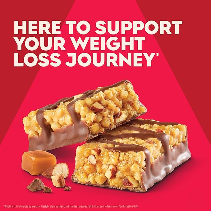 Atkins Chocolate Almond Caramel High Protein Bars Keto Snacks 15g Protein 3g Net Carbs 1g Sugar Gluten Free Protein Bars High Fiber Snacks Low Sugar 4 Count (Pack of 6)
