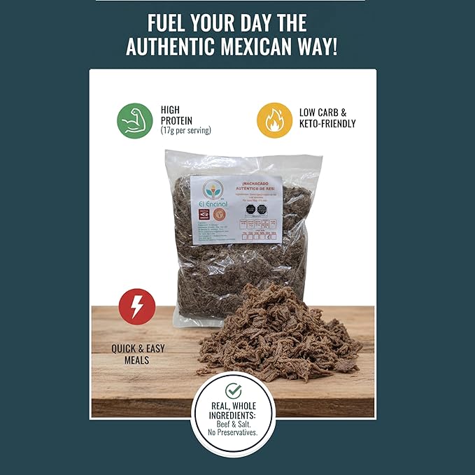 El Encinal Machacado Beef Dried Shredded Jerkey From Mexico Apodaca N.L. (8oz)