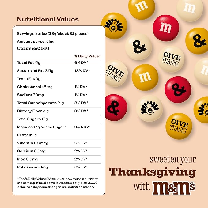 M&ampM'S Thanksgiving Candy Favors Set of 30 Mini Chocolate Pouches for Kids Turkey-Themed Snack Bags for Fall Table Decor Office Gifts Classroom Treats Dessert Buffets and Party Favors