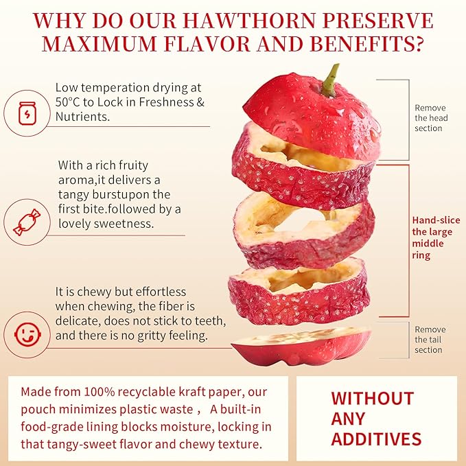 Hee Creek Premium Dried Hawthorn Berries 14.11oz/400g Natural Hawthorn Berry Tea No Sugar No Artificial Color Awaken the Taste Buds 无核山楂 山楂片 山楂干