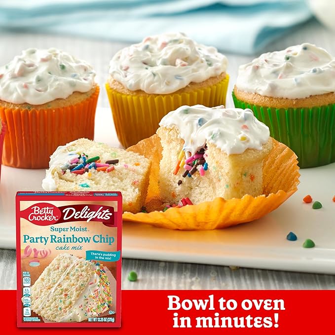 Betty Crocker Delights Super Moist Party Rainbow Chip Cake Mix 13.25 oz. (Pack of 12)