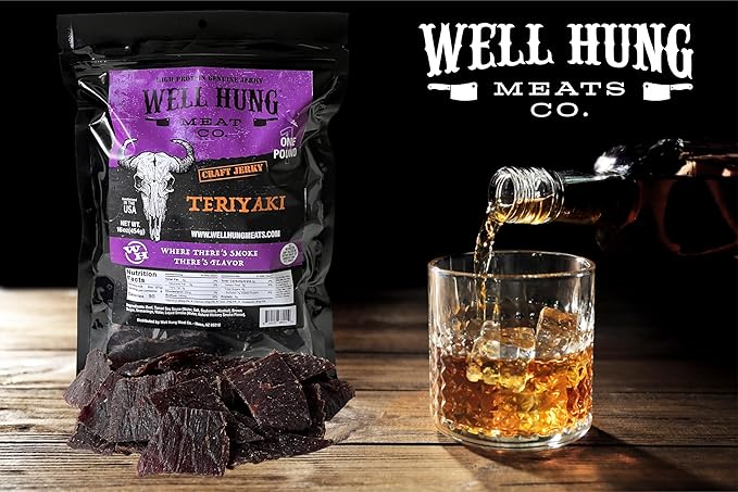 Well Hung Meats Teriyaki Beef Jerky One Pound Resealable Craft Jerky Bag (16oz)