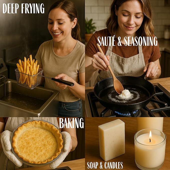100% Pure Beef Tallow for Cooking &amp Deep Frying - 7lb Bulk Size - Food Grade Non-GMO | Nose to Tail | Made in USA | Gluten-Free | Great For Roasting Baking Cast Iron Seasoning Candles &amp So