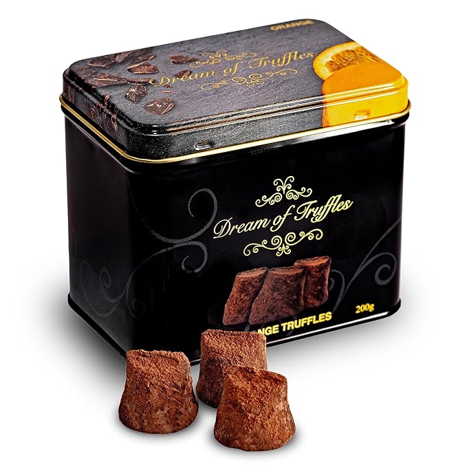 Dream of Truffles - Cocoa Powdered Orange Truffles | Zesty Orange Flavor | Smooth &amp Creamy | Dark Cocoa Dusted Candy Truffles in a Premium Gift Box | Made in Sweden | 200g