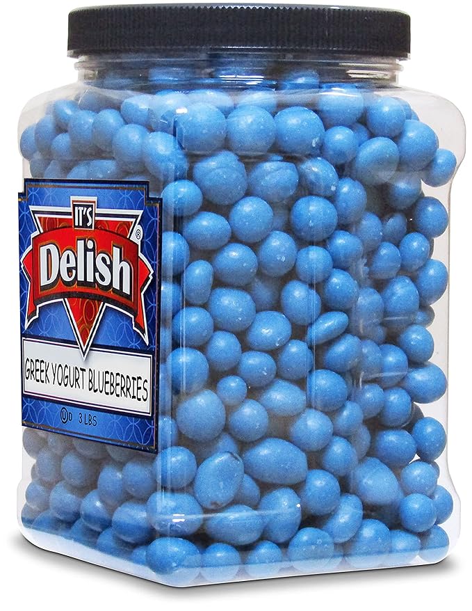 Greek Yogurt Covered Blueberries by It's Delish 3 Lbs Jumbo Container – Scrumptious &amp Nutritious Yogurt Coated Dried Blueberries – Sweet Snacking and Bulk Party Treats – USA Made Kosher OU Dairy