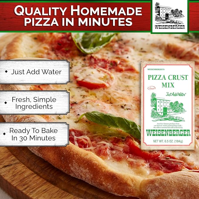 Weisenberger Pizza Crust Mix - Pizza Dough Mix for Homemade Pizza - Pizza Flour Mix for Pizza Crust Dough In Minutes - Premade Pizza Dough Fresh Ingredients No Preservatives - 6.5 oz 12 Pack