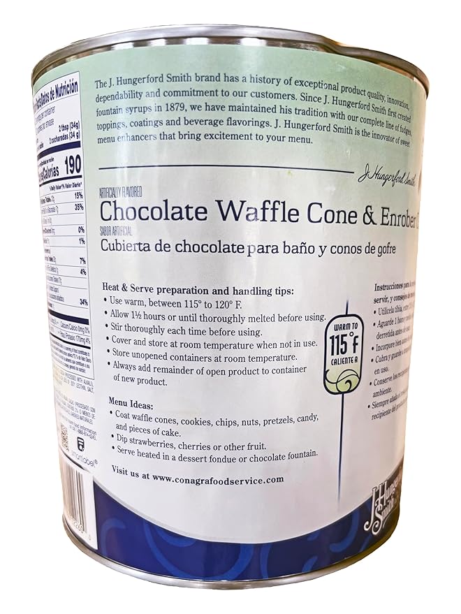 J. Hungerford Smith Chocolate Waffle Cone &amp Enrober Coating | Kosher | 7.68 lb