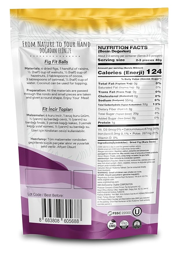 Orgibite Organic Dried Figs | Fruit Snack for Kids Adults | Healthy and Sugar Free Gluten Free | Resealable Figs Fruit Pack 8 Oz (Pack of 10)