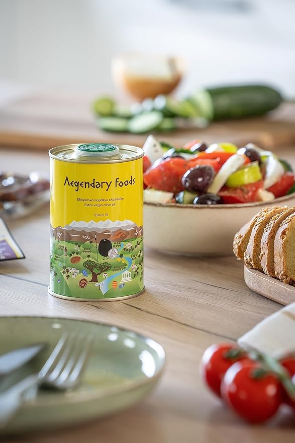 Pack of 2 Extra Virgin Olive Oil Tin Great Taste Cold Pressed EVOO Fruity Flavor Polyphenol Rich Olive Oil from the Land of Sparta 2X250ml