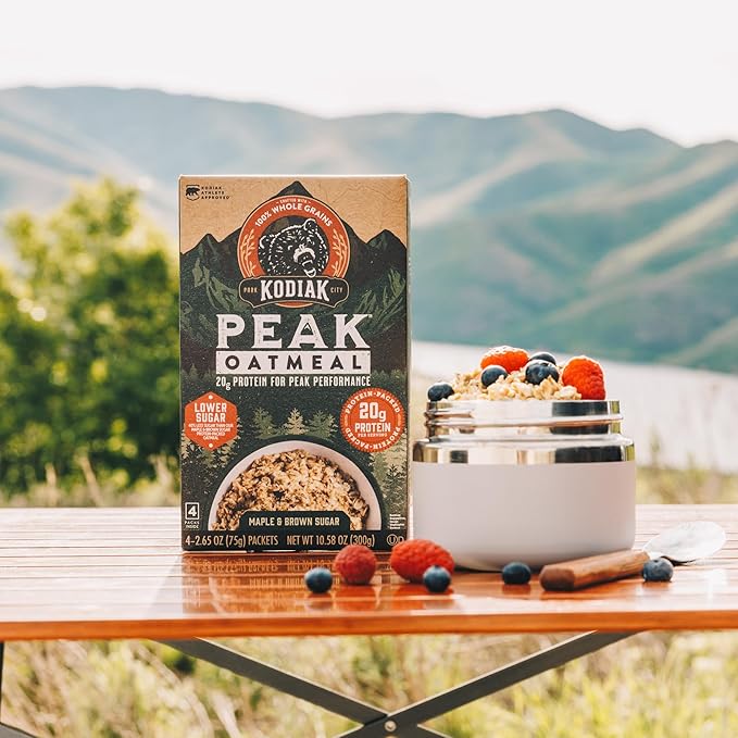 Kodiak Cakes Peak Instant Oatmeal Packets Maple Brown Sugar High Protein100% Whole Grains 6 box with 4 packets each (Total of 24 packets)
