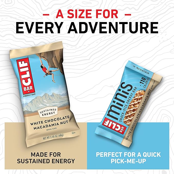 CLIF BAR - White Chocolate Macadamia Nut Flavor - Full Size and Mini Energy Bars - Made with Organic Oats - Non-GMO - Plant Based - 2.4 oz. and 0.99 oz. (20 Count)