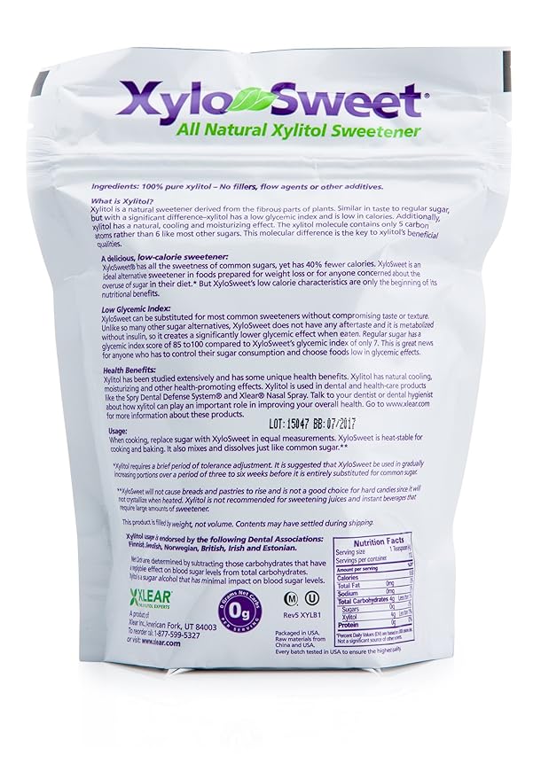 Xlear XyloSweet Plant Sourced Xylitol Sweetener - Pure Natural Sugar Substitute Granules Non-GMO Gluten-Free 1 Pound Bag (Pack of 1)
