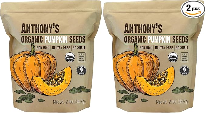 Anthony's Organic Pumpkin Seeds 2 lb Gluten Free Non GMO No Shell Unsalted Raw (Pack of 2)