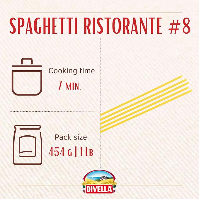 Divella Spaghetti Pasta #8 16 oz. (Pack of 20) - Authentic Italian Pasta Made with Durum Wheat Semolina Perfect ‘Al Dente’ Texture for Every Dish