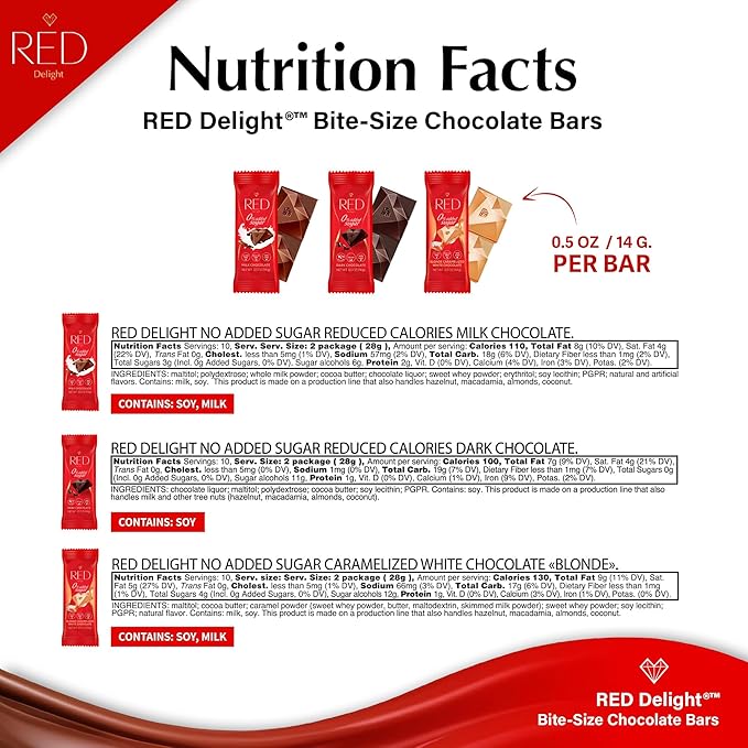 RED Delight®™ 100 Piece Chocolate Gift Box (100 Piece Gift Box w/Bite Size Bars +14 Plush Bear Variety: Milk Dark &amp Blonde)