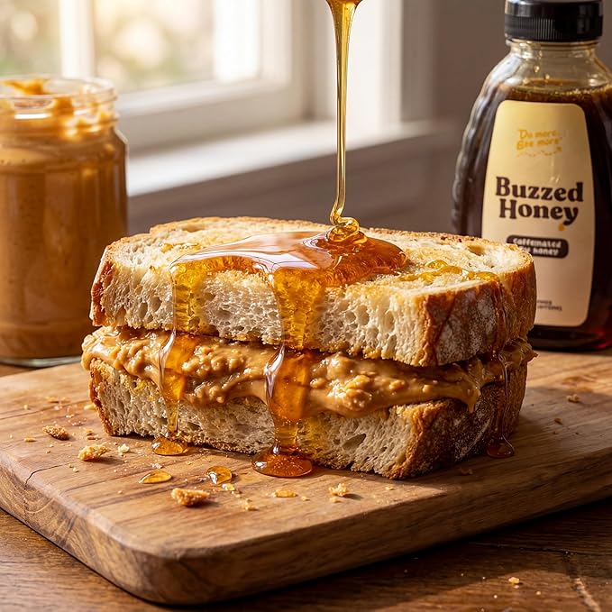 Buzzed Honey - Raw Unfiltered Honey with Natural Green Tea Caffeine Caffeinated Honey Sweetener for Coffee Tea Smoothies &amp Workouts Clean Energy Boost 4 Ingredients16 oz (32 Servings)