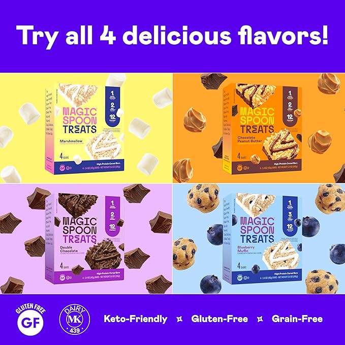 Magic Spoon Treats - 16 High Protein Bars: 8 Salted Caramel &amp 8 Smores - High Protein Gluten Free Snack - Sugar &amp Gluten Free Protein Cereal Bar - Low Carb Keto Friendly - Healthy Snacks