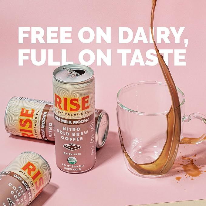 RISE Brewing Co. | Oat Milk Mocha Nitro Cold Brew Latte (4 7 fl. oz. Cans) - USDA Organic Non-GMO | Vegan &amp Dairy Free | Draft Nitrogen Pour Clean Energy Low Acidity &amp Refreshingly Smooth