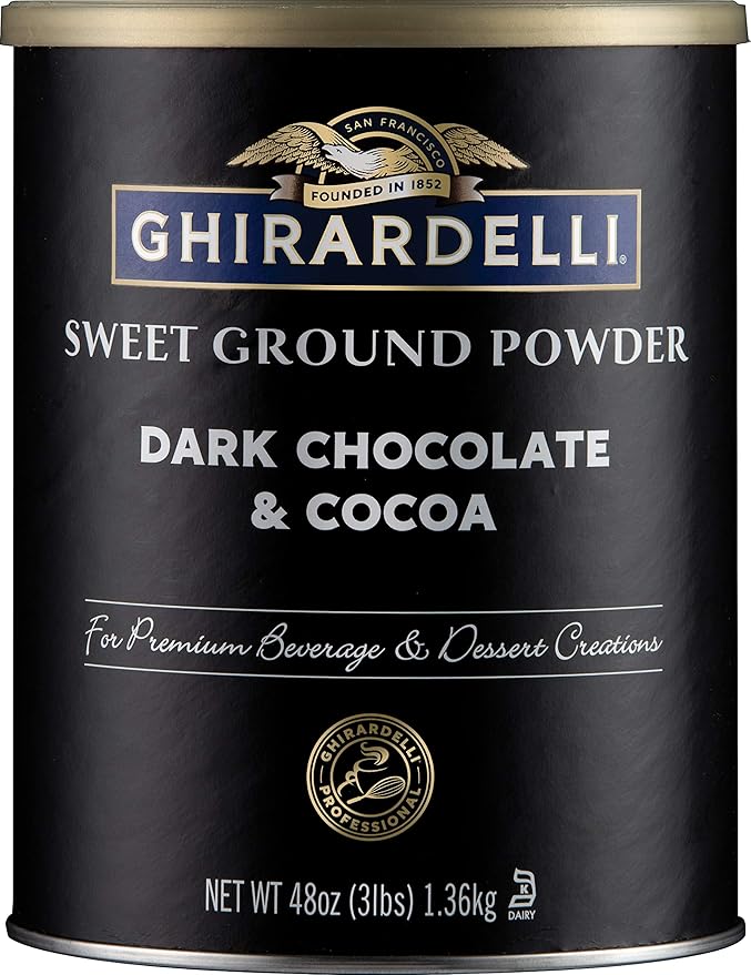 Ghirardelli Sweet Ground Dark Chocolate &amp Cocoa Powder 3 Pound Can with Ghirardelli Stamped Barista Spoon