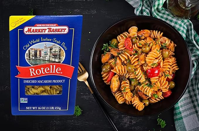 Barilla Campanelle Pasta | Non-GMO Pasta Made with Durum Wheat Semolina 16 oz (Pack of 6) &amp Market Basket Rotelle Pasta Italian-Style 12oz