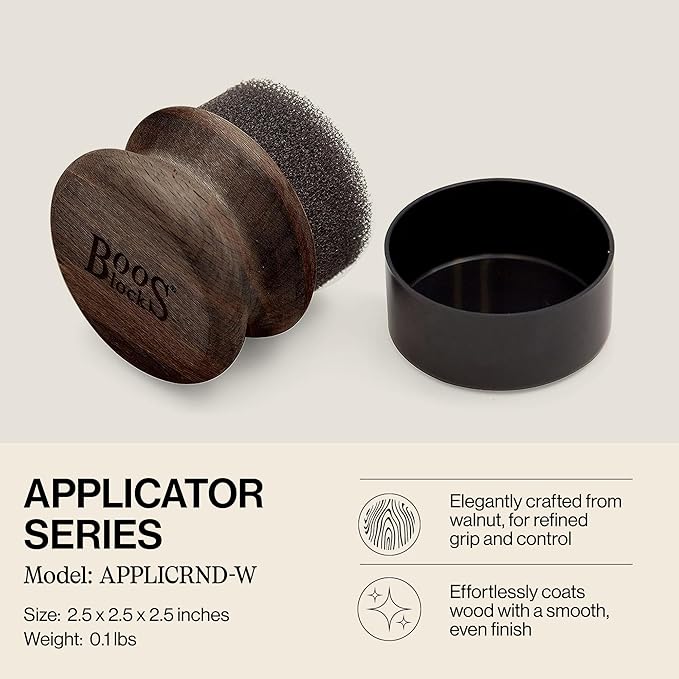 John Boos Oil &amp Cream Round Applicator for Wood Cutting Boards Butcher Blocks &amp Utensils Walnut - Solid Hardwood Handle Silver Ion-Treated Sponge Storage Cap Easy and Even Application