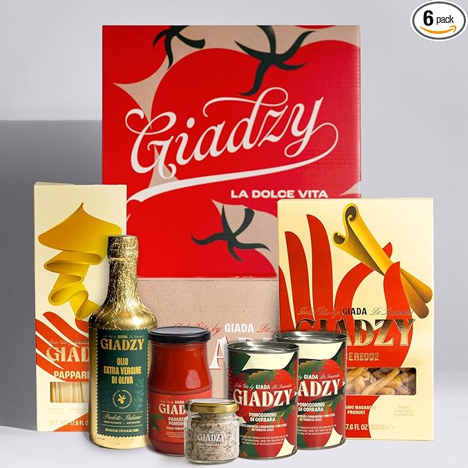 Giadzy by Giada De Laurentiis Best of Italy Artisan Gift Set – Premium Pastas Corbara Tomatoes Passata Sicilian Herbed Salt &amp Italian Riviera Olive Oil – Authentic Italian Regional Flavors