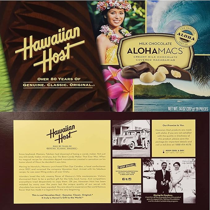 Hawaiian Host Alohamacs Milk Chocolate The Original Chocolate Covered Macadamia Nut 42 Ounce - SET OF 2