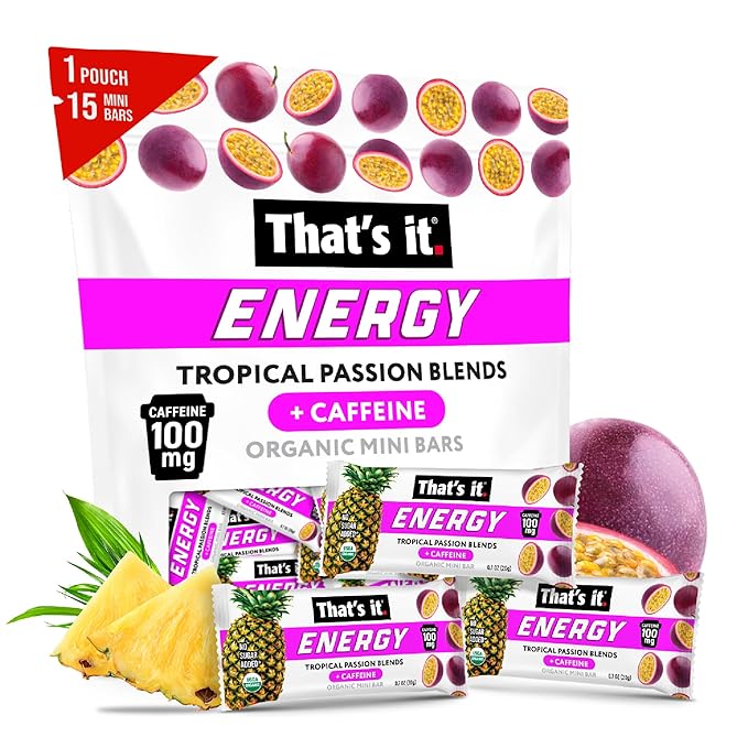 That's it. Tropical Passion Energy Mini Bars | 100mg Natural Caffeine |Pineapple Passionfruit| Allergy-Friendly Nut Free Organic Non-GMO Gluten-Free Snacks | 15 Count