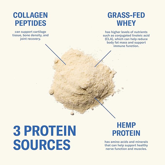 Ballerina Farm Grass Fed Whey Protein Powder Vanilla Bean 24g Protein with Collagen Peptides Bovine Colostrum Hemp Hearts &amp Prebiotic Fiber No Added Sugar or Artificial Ingredients 20 Servin