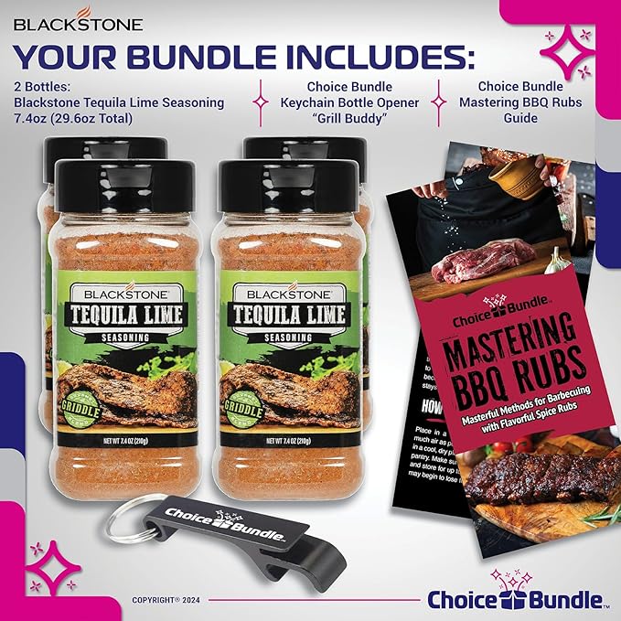 Blackstone Tequila Lime Seasoning – Gourmet Griddle Premium Barbecue Rub 4 Pk (29.6 oz) + BBQ Masters &amp Opener (6 Items)!