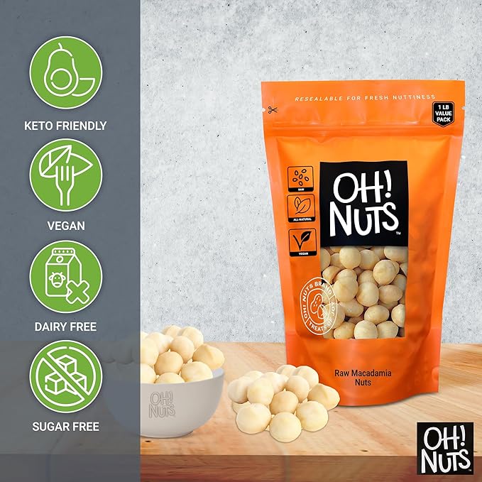 Oh! Nuts Raw Macadamia Nuts - Macadamia Nuts Unsalted - Jumbo Macadamia - 1 lb - 100% Natural Snack (Pack of 2)