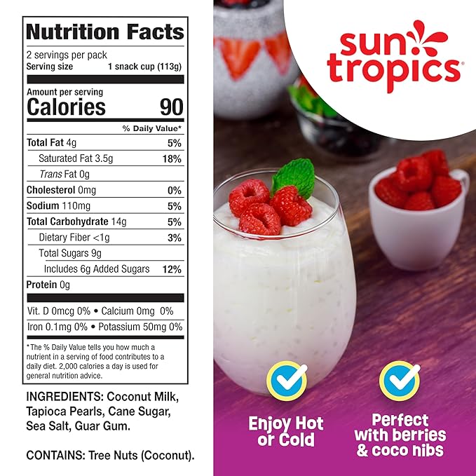 Sun Tropics Tapioca Pudding Original | Vegan Dairy Free Pudding | Gluten Free Non-GMO | Ready-to-Eat Cups 4.0oz (Pack of 6)