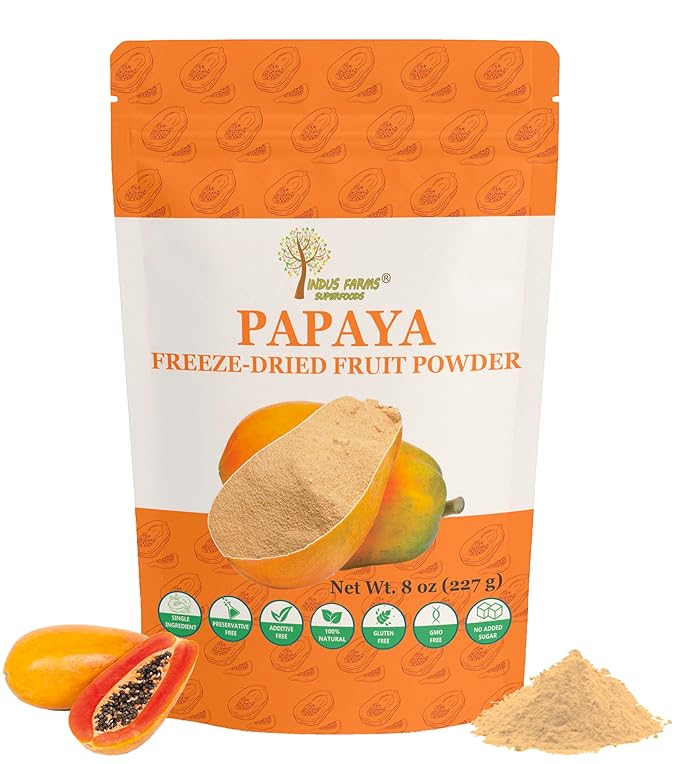 Indus Farms Freeze-Dried Papaya Fruit Powder | 100% Pure Additive-Free Vegan Non-GMO | Natural Tropical Flavor for Smoothies Yogurt Baking Desserts &amp Wellness Drinks | 8 oz