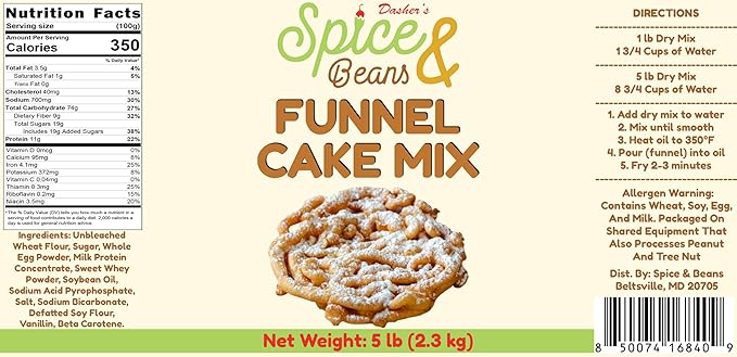 Funnel Cake Mix By Dasher's Spice &amp Beans | Made In America | 5 lb