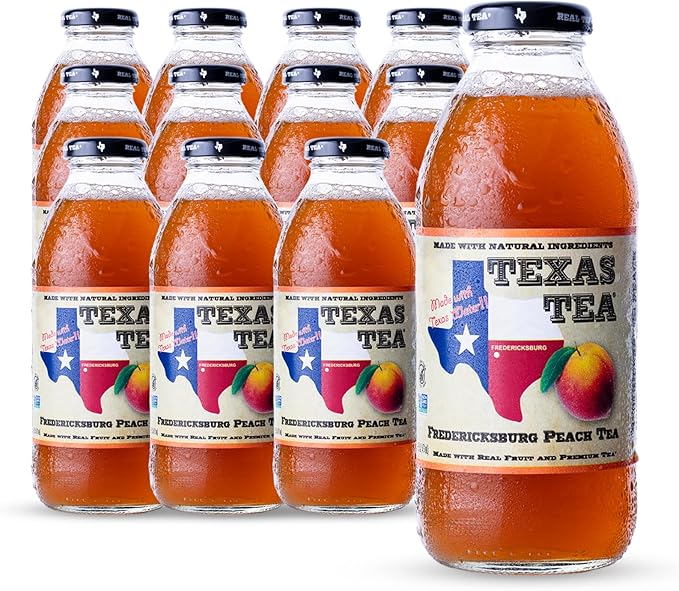 Texas Tea Fredericksburg Peach Tea – Organic Black Tea with Real Texas Peaches NON-GMO Small-Batch Brewed 12-Pack of 16 FL Oz Glass Bottles Refreshing Southern Sweet Peach Iced Tea