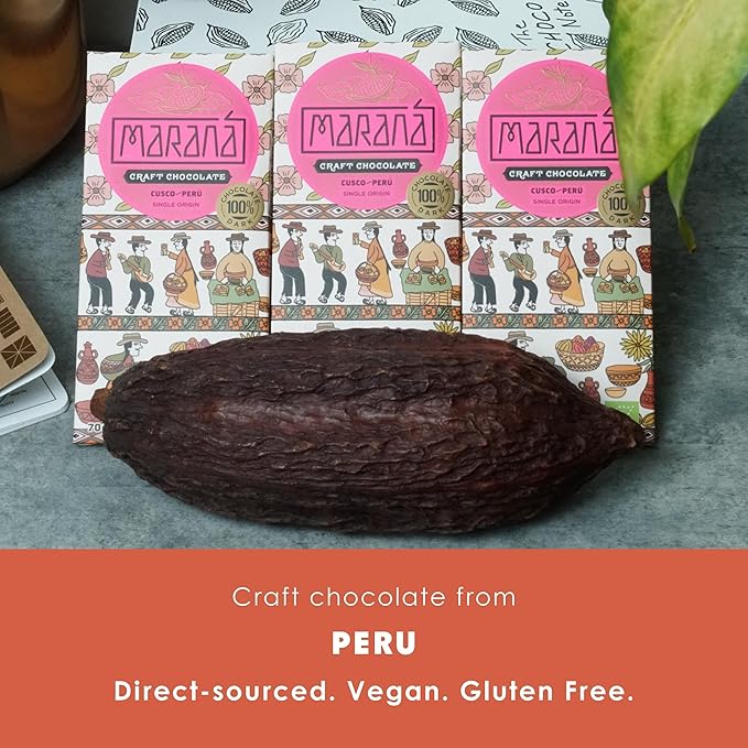 Marana Chocolate Dark 100% Cacao | Organic Peruvian Chocolate | Keto Paleo Sugar Free Vegan | 2.5oz Bars 3-Pack