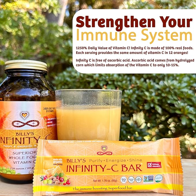 Infinity C Superfood Bars Healthy Energy Bars with 1125 mg of Whole Food Vitamin C Immune Boosting Plant Based Ingredients Camu Camu Acerola Amla Powder &amp Shilajit Raw Gluten Free Non GMO