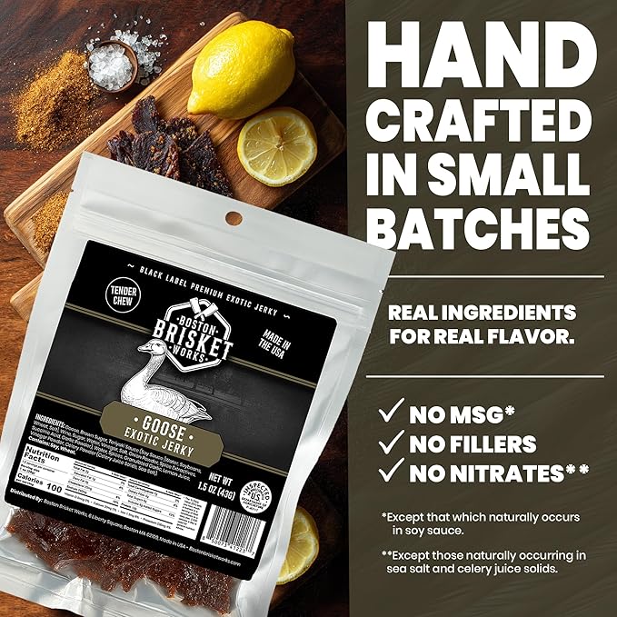 GOOSE JERKY - Premium Waterfowl Meat - Wild Game Bird Snack - Unique Hunter Gift for Dad Grandpa - Exotic Meat Lover Present