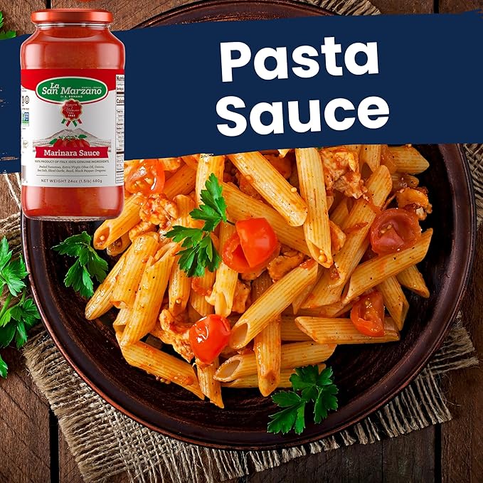La San Marzano Marinara Sauce 24 oz Pasta Sauce Made in Italy All Purpose Tomato Premium Quality All Natural Mediterranean Diet Non GMO Vegan Gluten Free