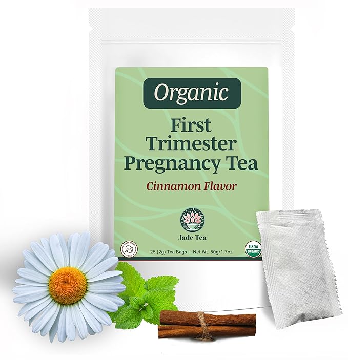 Jade Tea - Organic First Trimester Tea - Nurturing Pregnancy Tea | First Bloom | Gentle Morning Sickness Relief &amp Foundational Prenatal Nutrition | Caffeine-Free | Made In USA (Cinnamon)