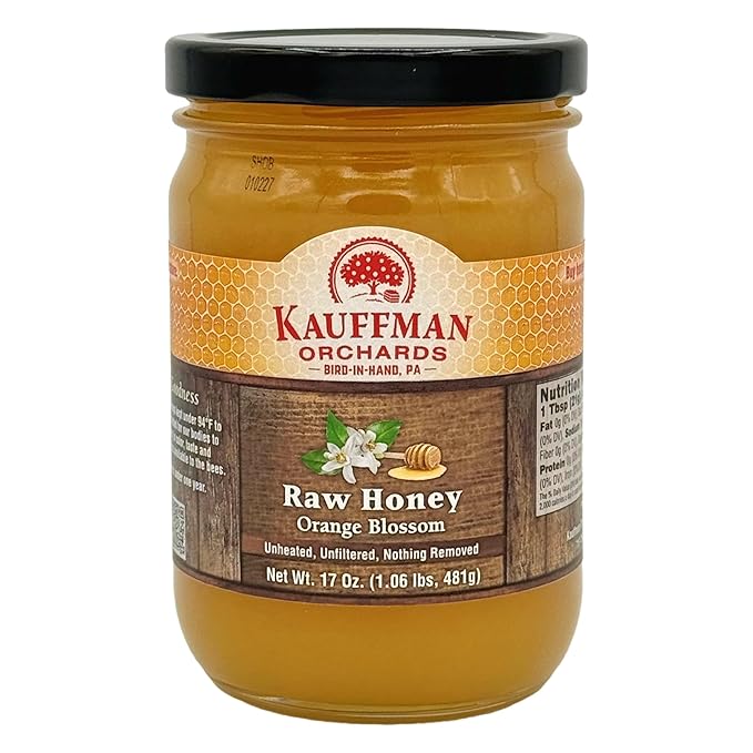 Kauffman Orchards Raw Orange Blossom Honey Unheated and Unfiltered 17 Ounce Jar