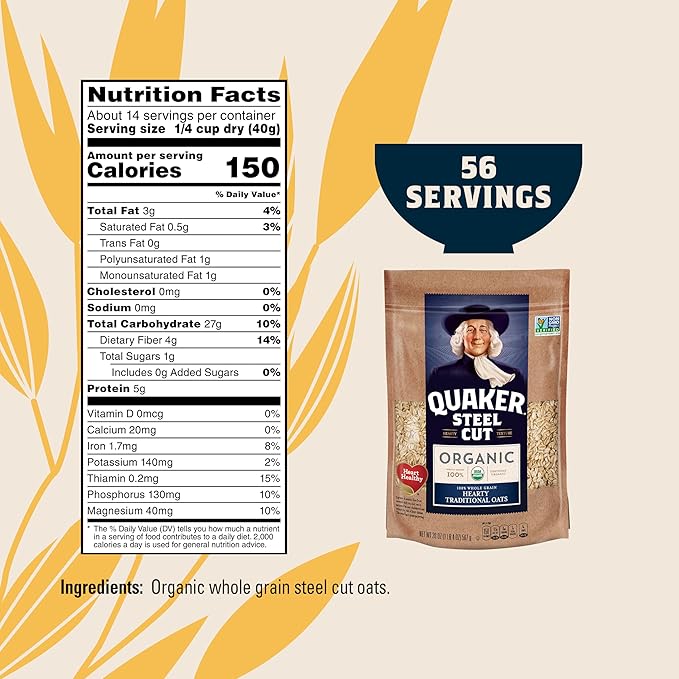 Quaker Steel Cut Oats USDA Organic Non GMO Project Verified 20oz Resealable Bags (Pack of 4)