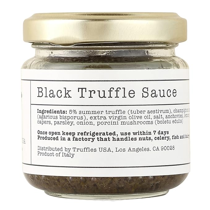 TRUFFLES USA Black Truffle Sauce 2.82 oz Jar - Imported from Italy - Fresh Sauce for Pasta Chicken Steak Vegetables Bread - Unique Gourmet Recipe