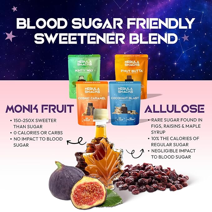 Nebula Snacks Variety Pack – Zero Sugar Dark Chocolate Bites in Four Flavors: Minty Way Cosmic Caramel Coconaut Blast &amp P’Nut Butta Non-Glycemic Keto-Friendly Dairy-Free and Gluten-Free – 4